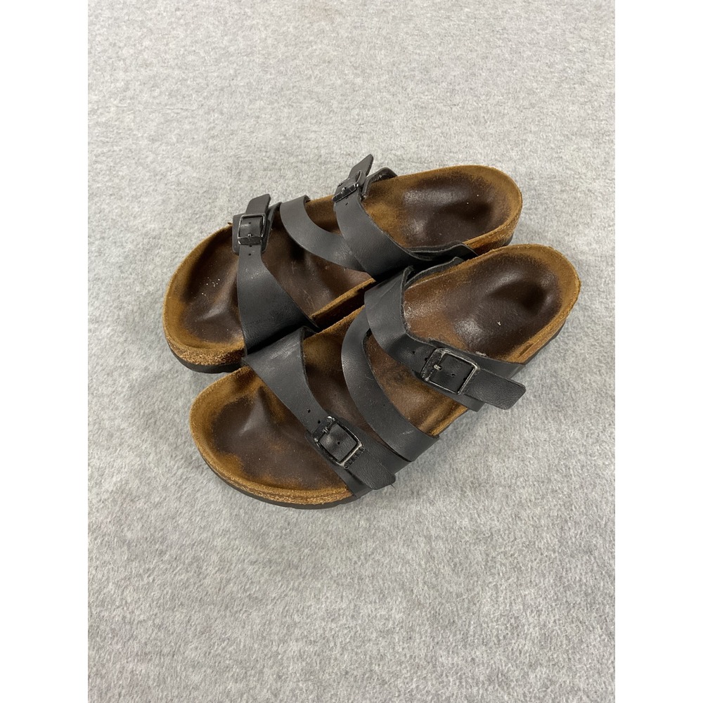 Birkenstock Franca Black Birko-Flor Strappy Buckle Slide Sandals Womens 38